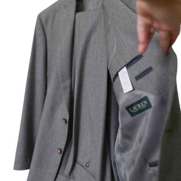 LAUREN RALPH LAUREN Grey Ultraflex Classic-Fit Wool Suit Jacket 48R & Pant 42x30 - Picture 9 of 15